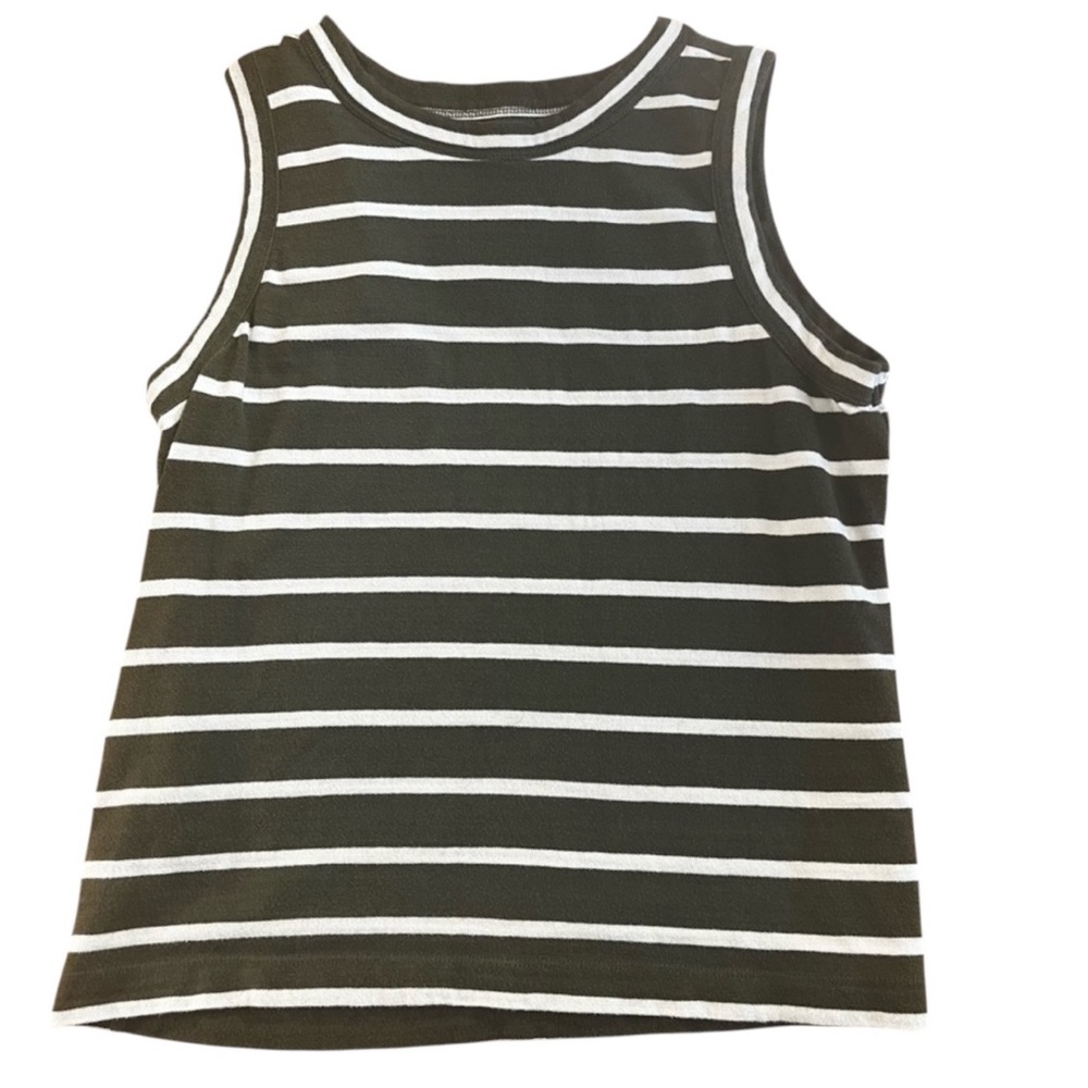 LOFT Olive Green and white Striped 100% Cotton Tank Top
